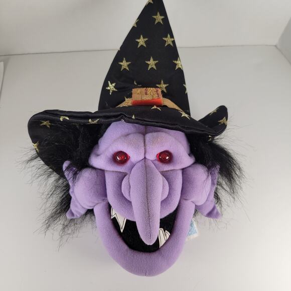 Animated Talking Witch Head Plush 14" Light Up Eyes Halloween Decoration Prop - Picture 9 of 16
